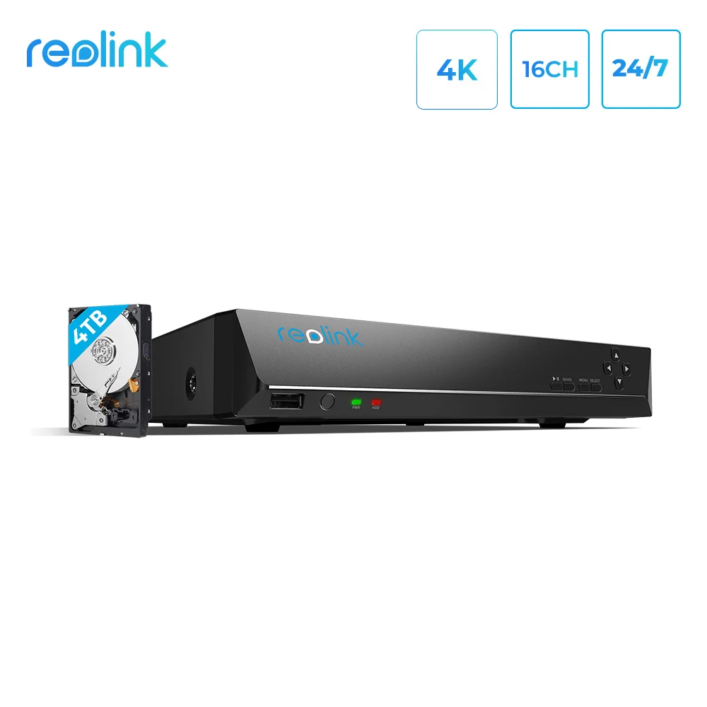 Reolink 16ch RLN16-410 12MP 4K 5MP 4MP PoE Network Video Recorder with Built-in 4TB HDD + 2 SATA Slots for Reolink HD IP Cameras