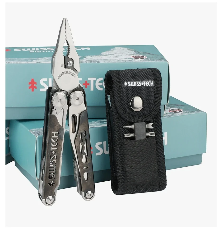 SWISS TECH 37 IN 1 Multi-Tool Pliers Folding Knife Replaceable Parts Outdoor Survival Hiking Camping EDC Tool Set Combo