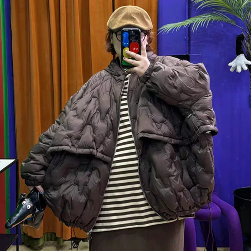 Куртка оверсайз на белом утином пуху с капюшоном, осень-зима, повседневное пальто-пуховик с рукавами «летучая мышь», теплая верхняя одежда, собственное пальто-пуховик