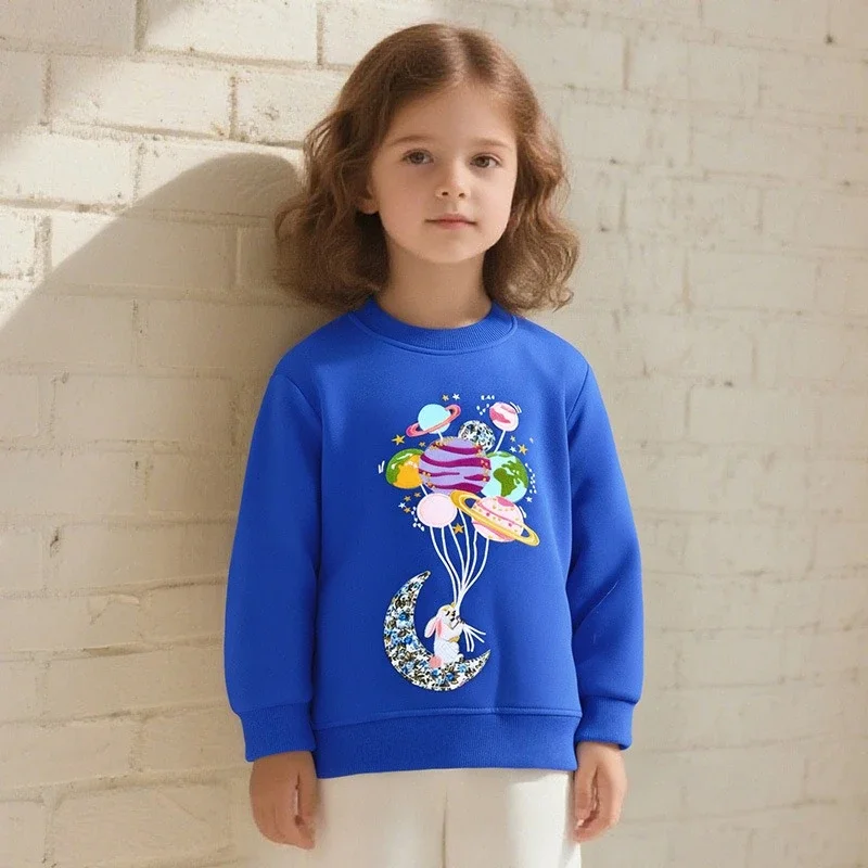 Infant Girls 100% Cotton Sweatshirts Pullover Top Embroidery Moon Planet Hoodies Toddler Kids Long Sleeve Autumn Winter Clothes