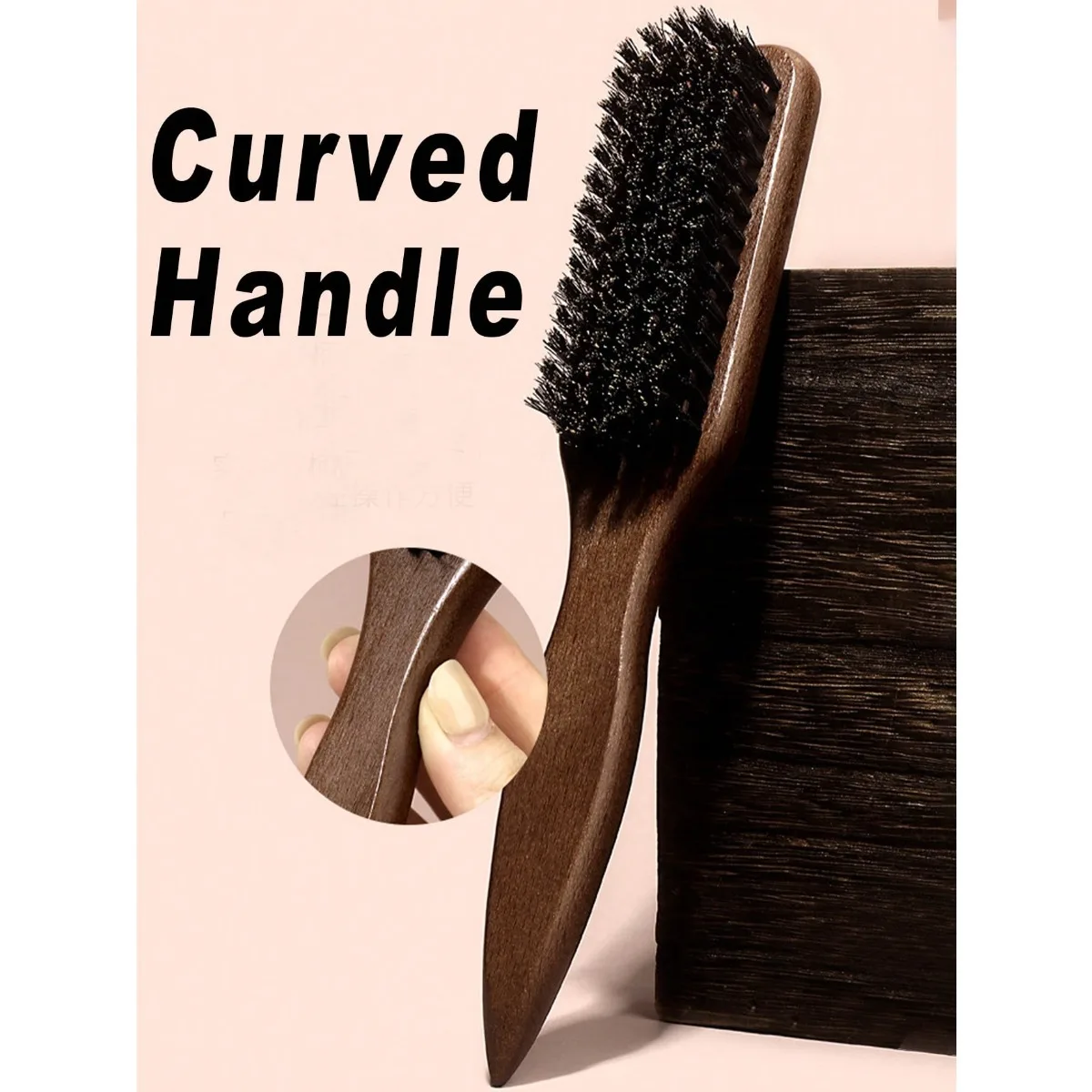 Cepillo de pelo de cerdas de jabalí de madera maciza, cepillo de peinado de cerdas naturales finas y densas, peine de madera lisa para el cuidado del cabello, control de bordes de cabello de bebé y peinado de barba