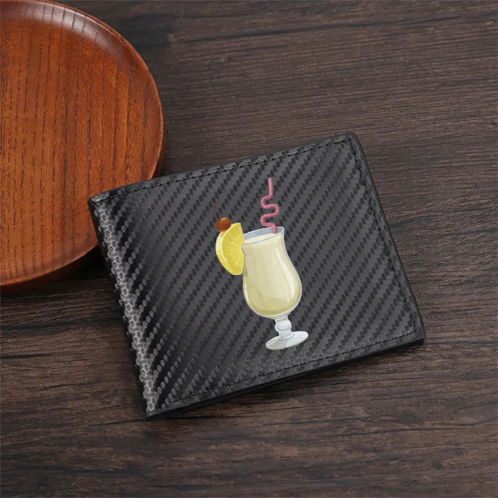 Cocktail pineapple cherry drink with straw Men's Wallets Simple Business Modern Stylish Printing Design Gifts For Father Boyfrie