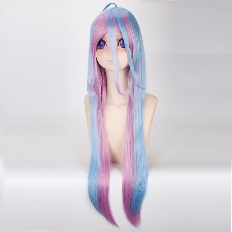 

NO GAME NO LIFE Wigs Shiro Cosplay Natural 100cm Long Straight Blue Purple Mix Synthetic Hair