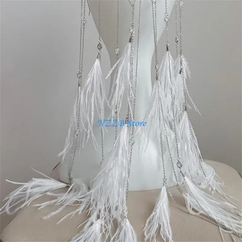 

T21F Comfortable Feathered Tassels Headband Charm With Secure Chain Designs For Women