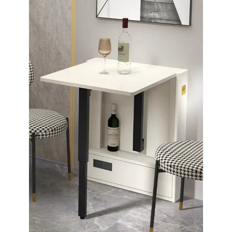 Multi functional dining table, small unit, invisible folding home, two person dining table, cream style white narrow desk