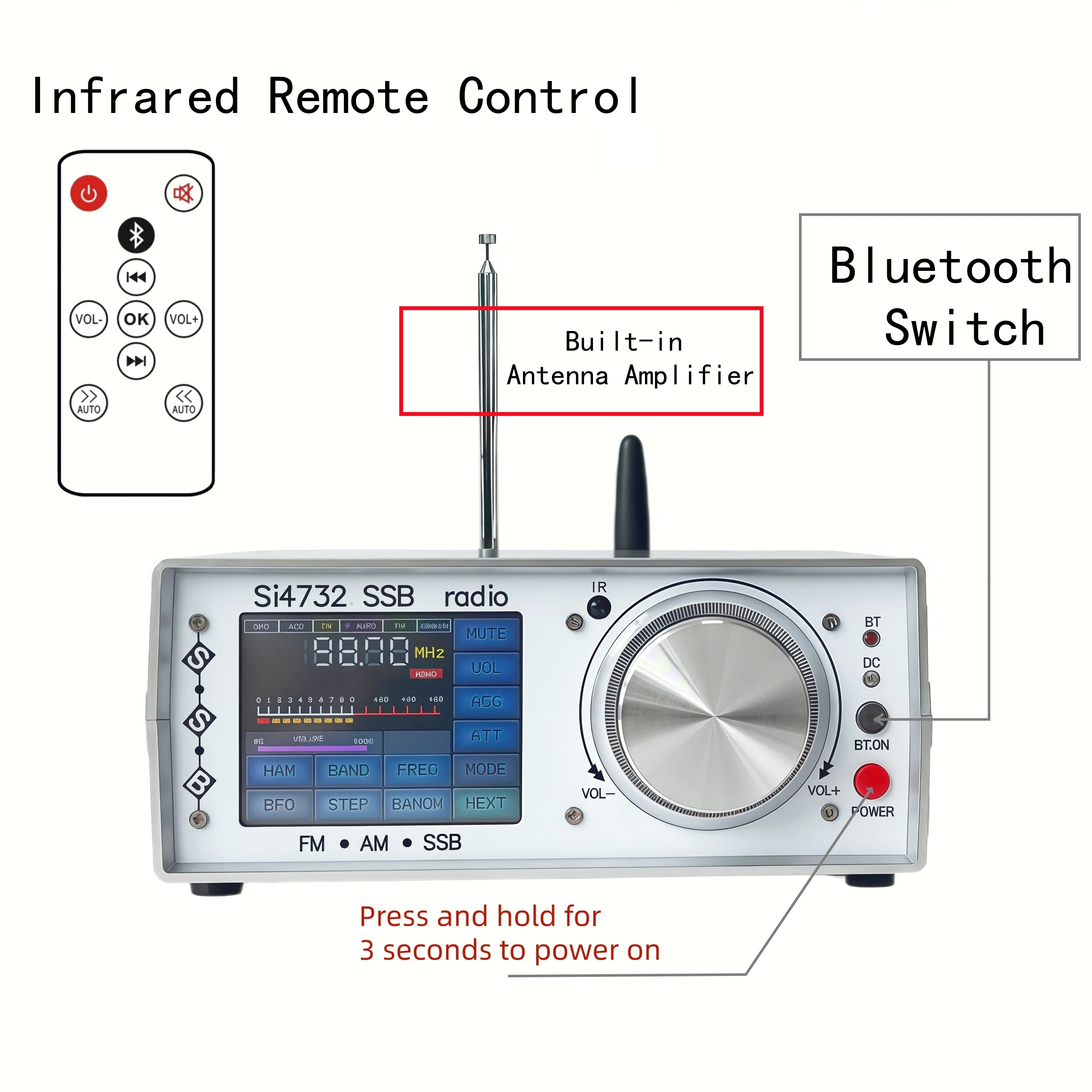 SI4732 Full-Band Stereo Radio, ATS25 Desktop FM/AM Radio & SSB Radio Wave Receiver, Supporting Bluetooth Transmission