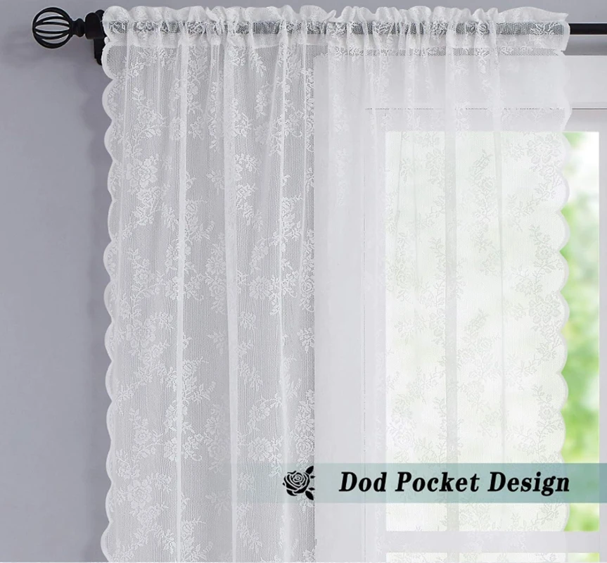 1pc White Lace Window Screen Water Wave Hollow Translucent Curtain Fabric for Privacy And Light Control Home Decor