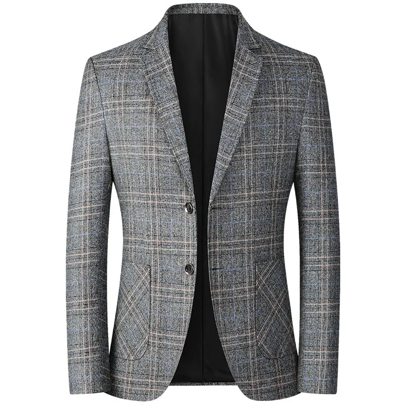 

2026 Men's Retro Plaid Blazer High Quality Spring Autumn Casual Fashion Business Wear Slim Fit Ironing Top Coat