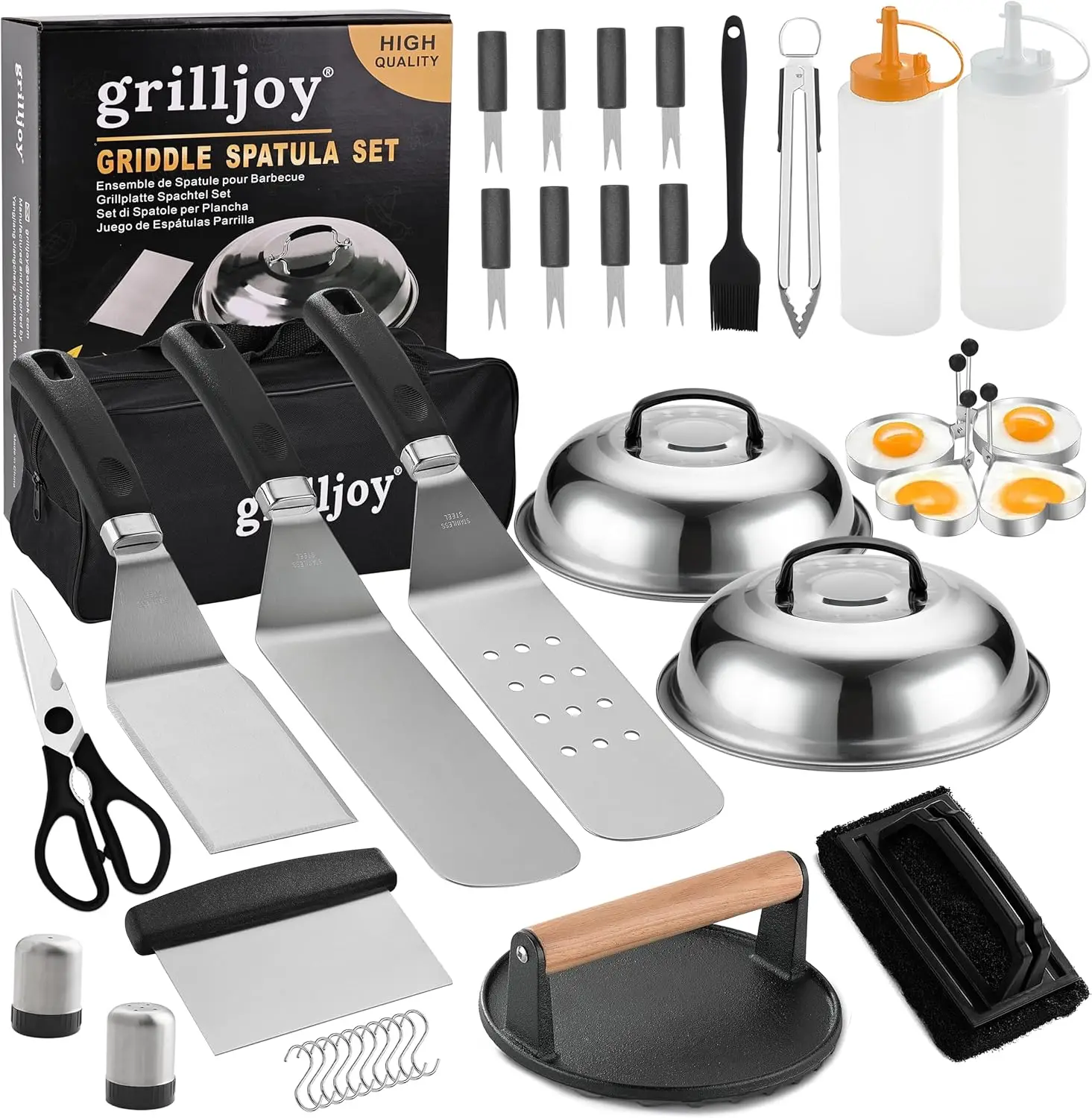 

Professional Griddle Accessories Kit Set with Smash Burger Press - Extra Thick Grill Spatula, Turner, Flipper - 38PCS Flat