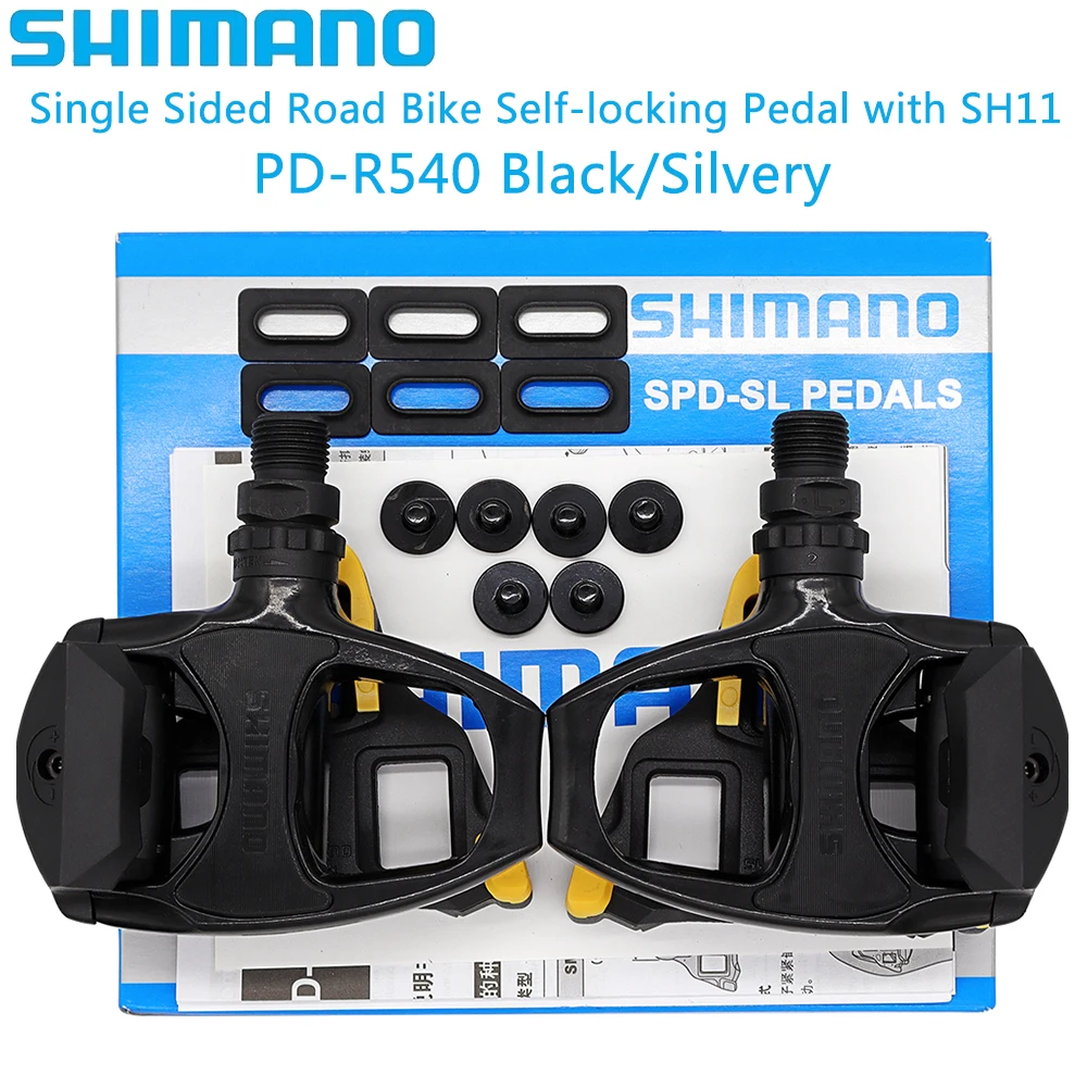 SHIMANO PD R540 Road Bike Pedal Self-locking Wide Platform Bearing Silvery/Black with SH11 Cleats Original Bicycle Parts