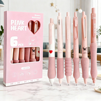 6pcs Press Pens, Cartoon Drawing Print, Smooth Writing, Soft Grip, Ideal for Students & Adults, Office Use, Daily Round Ballpoin