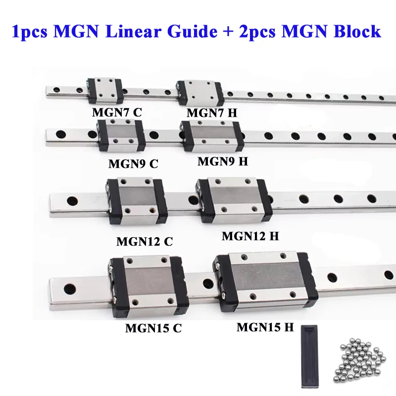 

MGN7 MGN9 MGN12 MGN15 L From 100-800mm Miniature Linear Rail Slide 1pcs MGN Linear Guide + 2pcs MGN Black Block 3D Printer Part