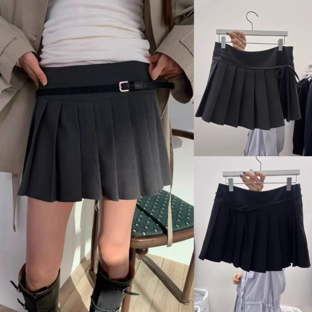 

Весна 2025: Модная женская юбка миди с высокой талией, плиссированная, с поясом, стройнящая, универсальная, повседневная