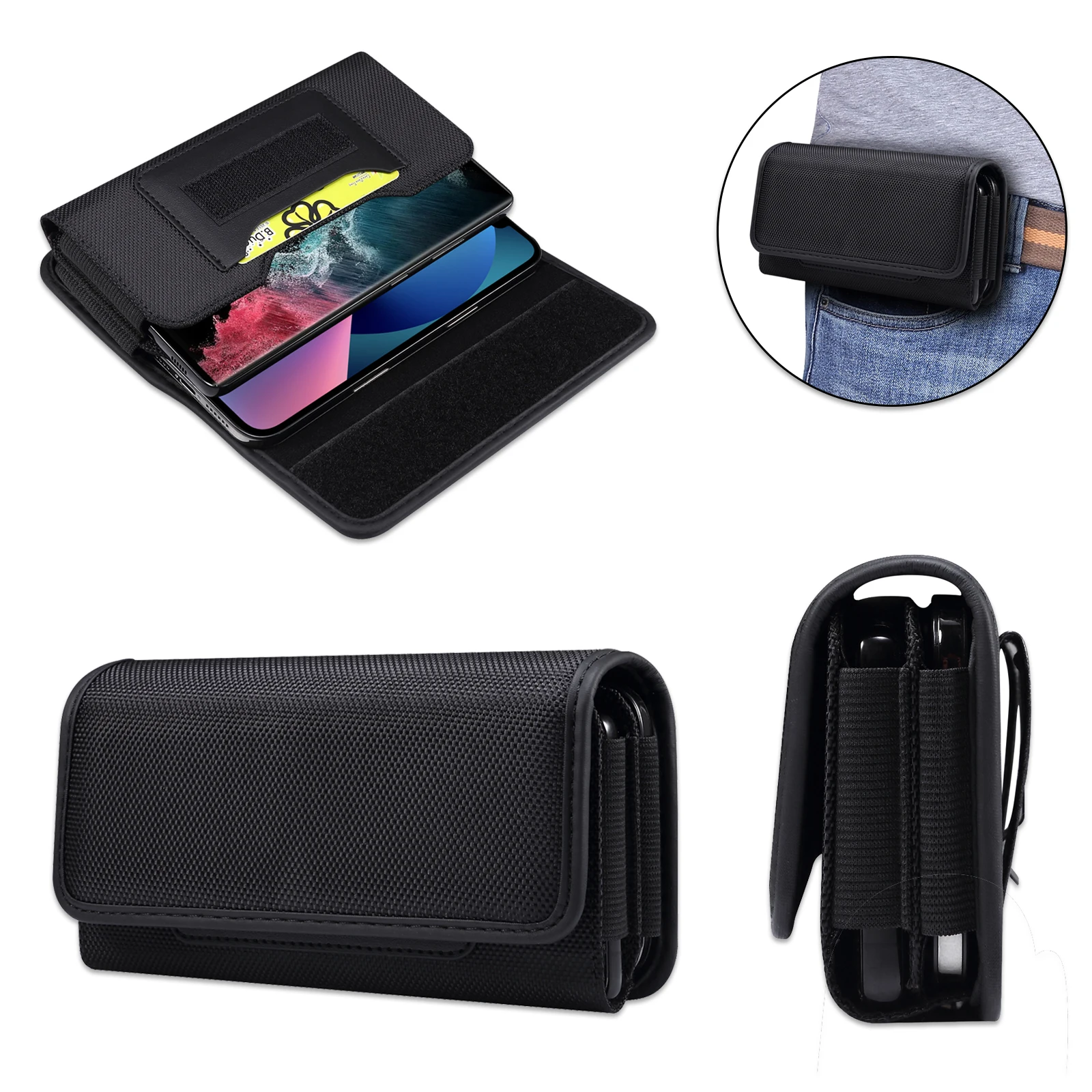 Nylon Waterproof Dual Pouch 2 Mobile Phone Belt Clip Case Holster For iPhone 14 Pro Xiaomi Redmi Note 11 9 Samsung Men Waist Bag