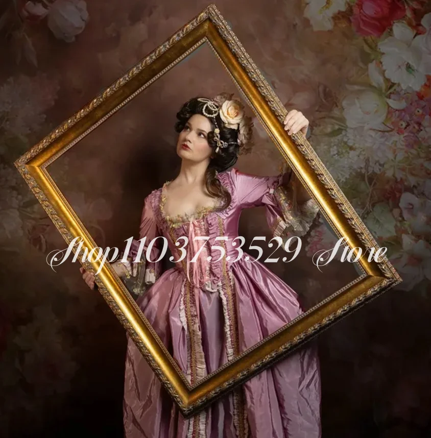 فساتين سهرة على الطراز الفيكتوري برقبة مربعة نصف كم مطوي مشد ربطة عنق على شكل حرف a فساتين طويلة من القرون الوسطى حسب الطلب #2