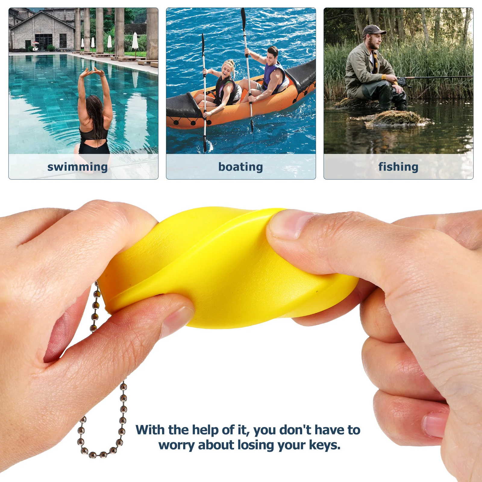 

2Pcs Floating Keychains Oval Shaped Float Key Ring PU Material Boating Swimming Diving Fishing Floating Keychains