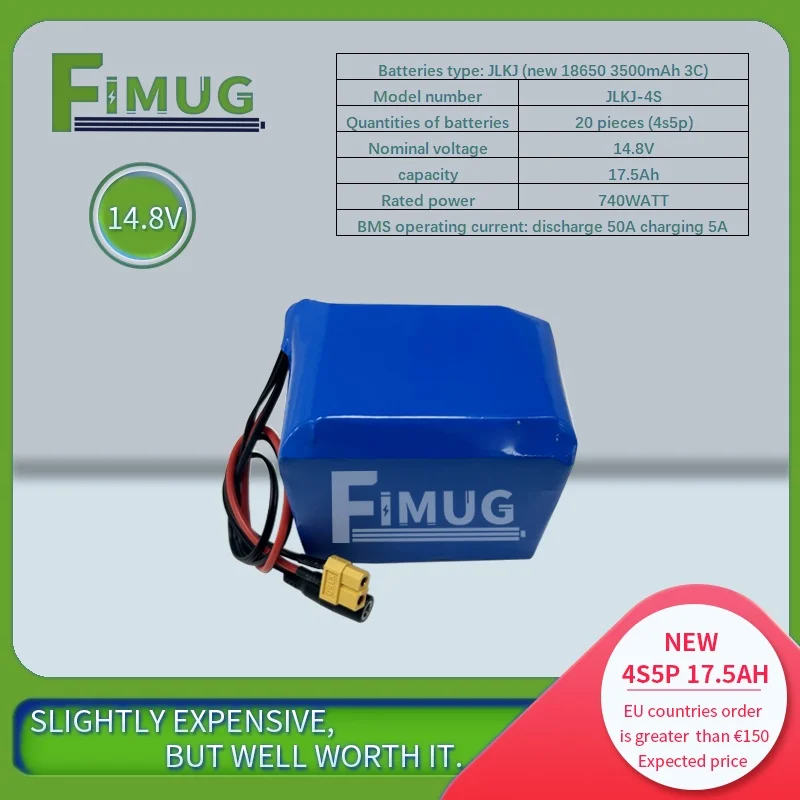 FIMUG 4S5P 17,5 Ач 14,8 В 18650 Литиевый аккумулятор с 50 А BMS Cropper Инвертор Звуковое оборудование 14,8 В Солнечная лампа Грижовая лампа FIMUG 4S5P 17,5 Ач 14,8 В 18650 Литиевый аккумулятор с 50 А BMS Cropper Инвертор Звуковое оборудование 14,8 В Солнечная лампа Грижовая лампа