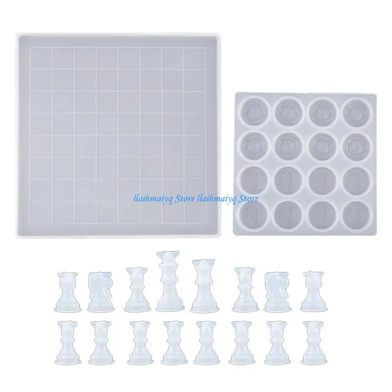 

573B 18 Pcs/set Checkers Board Silicone Mold 3D Chess Crystal Epoxy Casting Mold