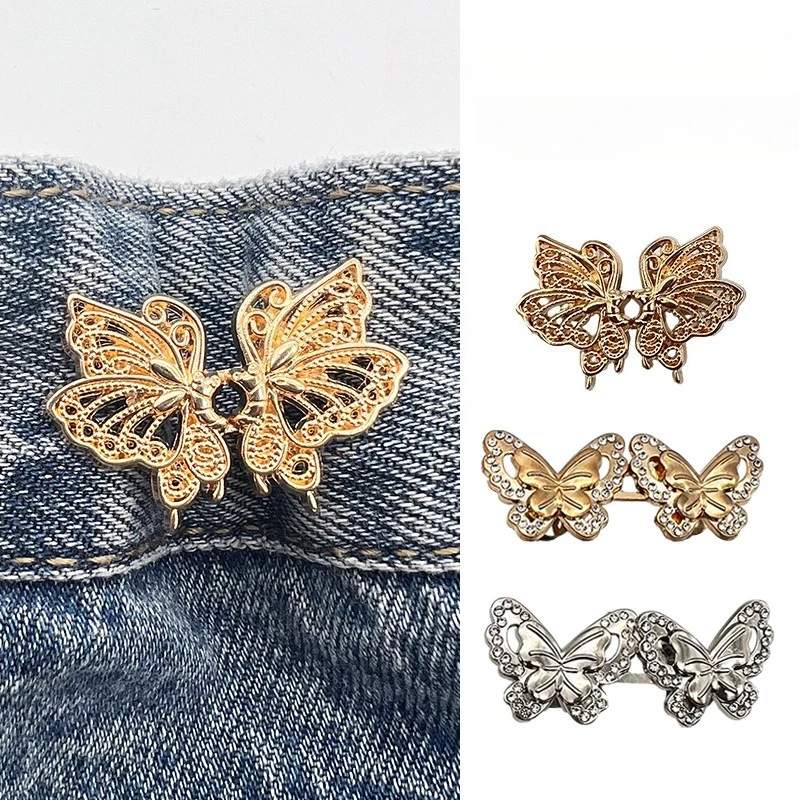 Point drill butterfly waist buckle free punching jeans skirt fixed multi-functional button