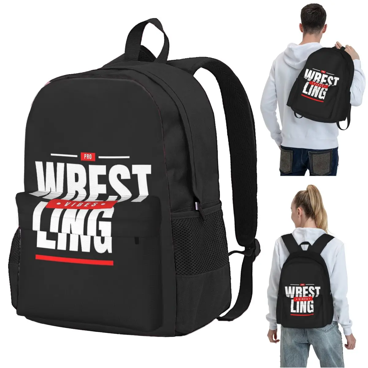 Pro Wrestling Vibes Backpack Student BookBag Kids School Bag Laptop Shoulder Bags for Men Women