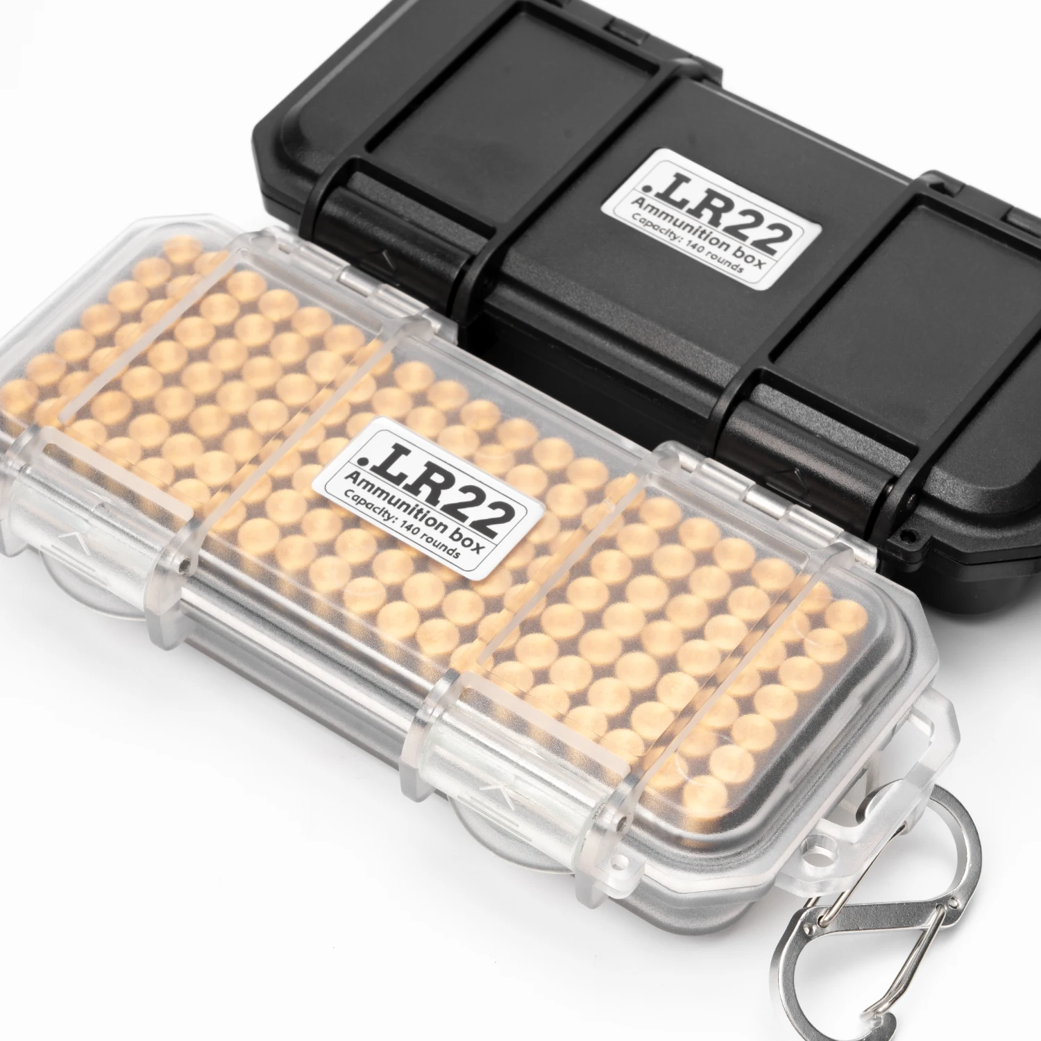 1 x Tragbare Munitionsbox für.22 LR (Kapazität für 140 Patronen) – Bruchfest, versiegelte Aufbewahrungsbox mit Karabiner – Detail 5