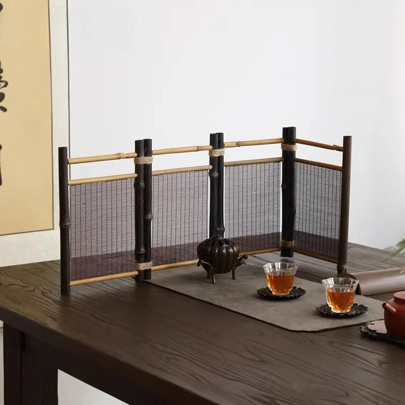 Bamboo Room Divider Screen - Handwove Art Panel for Tea Room Zen Home Decor, Indoor Partition & Tabletop Display