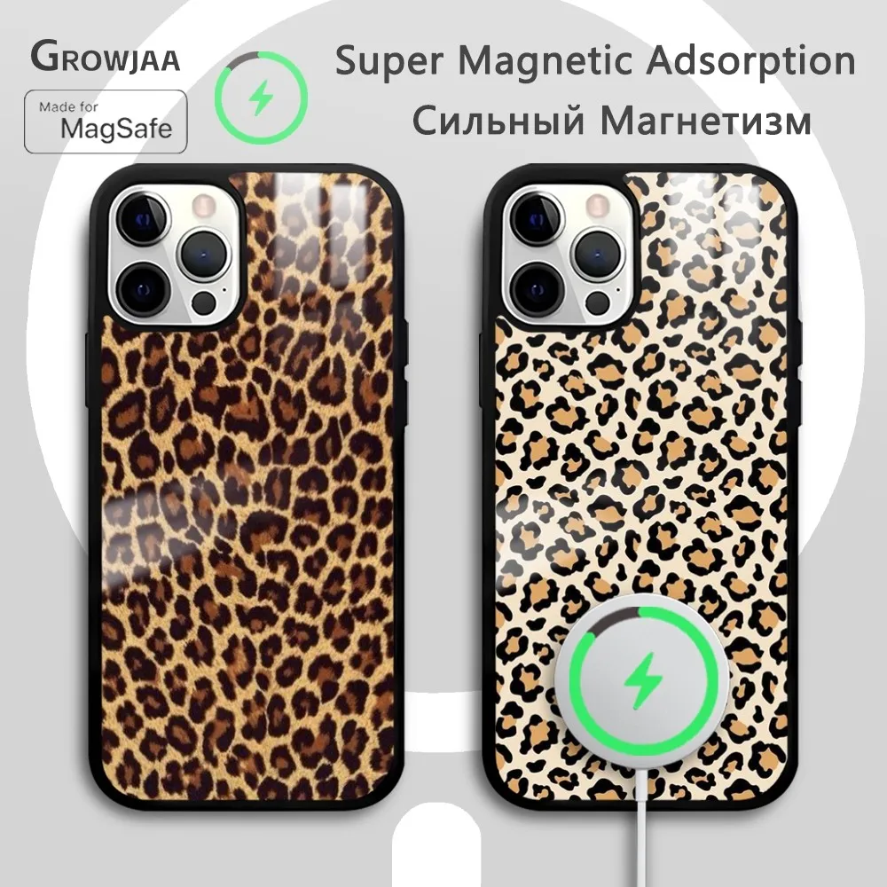 

Fashion Tiger Leopard Print Magsafe Phone Case For iPhone 15 14 13 12 11 Pro Max Plus Mini Mirror Wireless Magnetic Funda