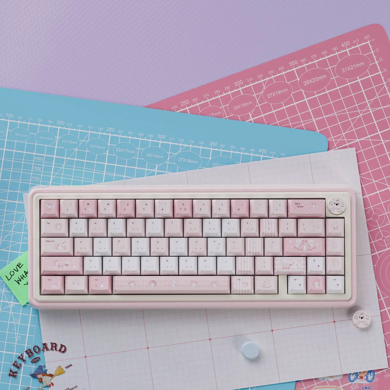

Anime UR65 My Melody three mode mechanical keyboard custom kit Gasket mount hot swappable RGB backlight QMK VIA programmable