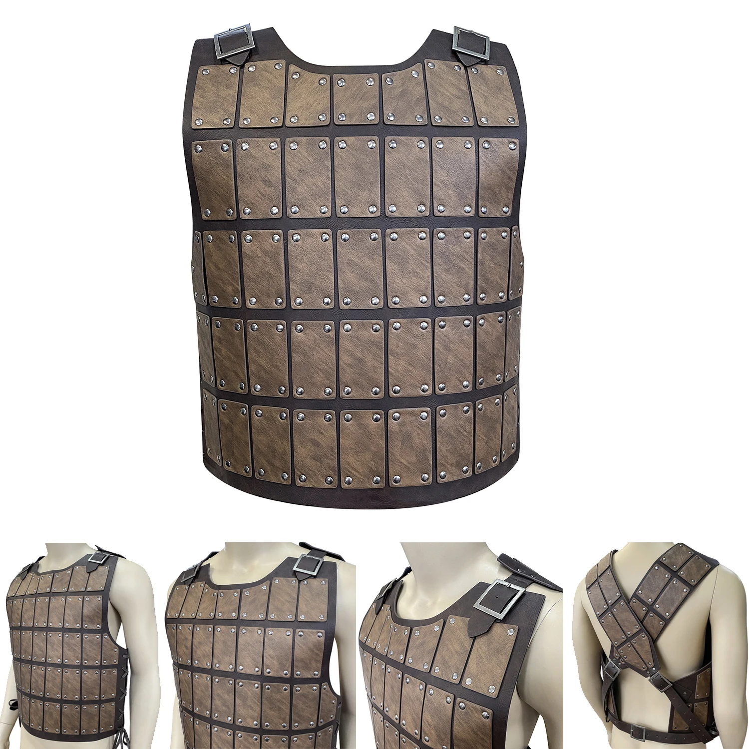 Medieval Studded Leather Armor, Retro Mercenary Body Armor Faux Leather, Adjustable Chest Armor for LARP Clothing