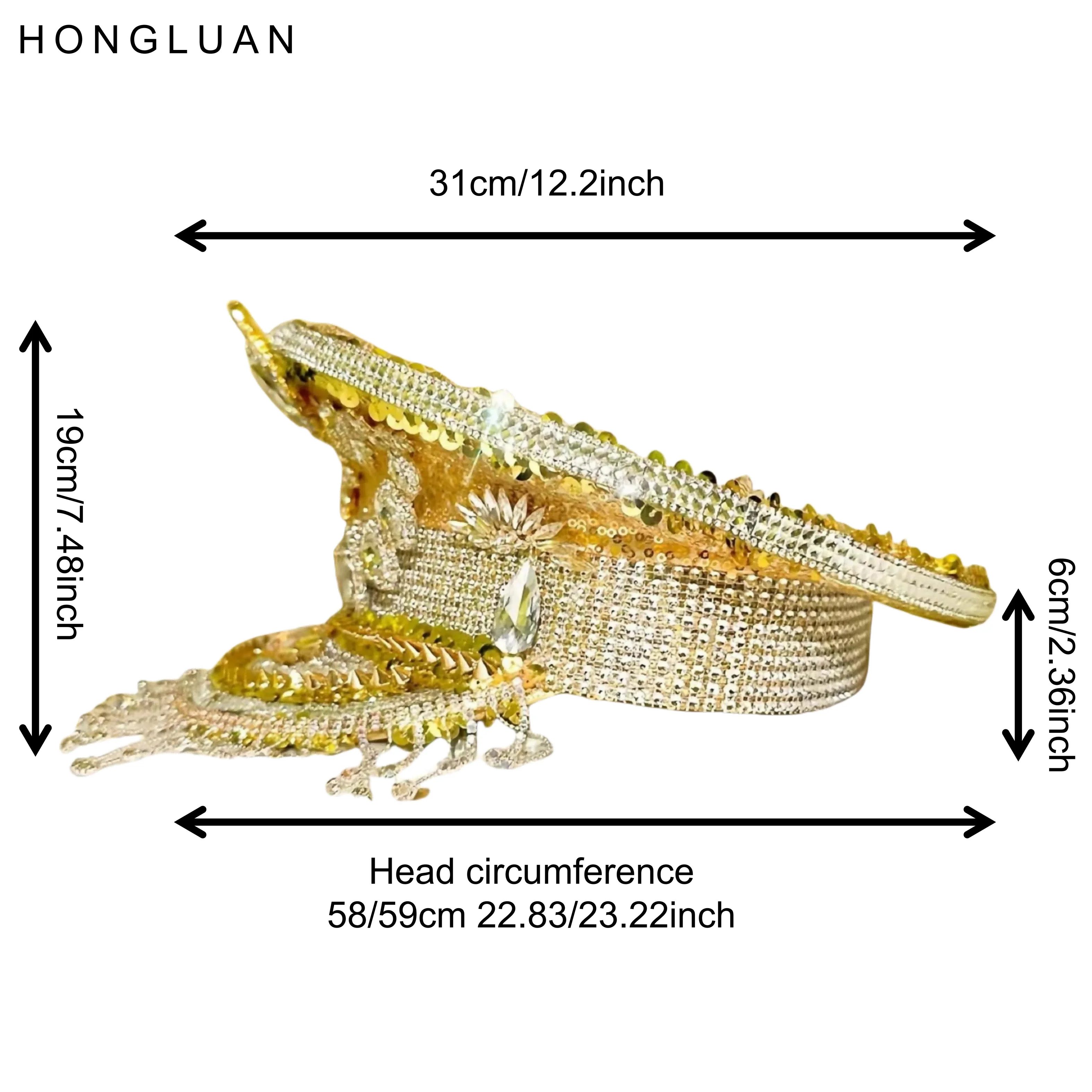 HongLuan Chapéu de capitão com laço de couro amarelo laser strass e bonés militares para mulheres, acessórios para festivais rave e boné de festa masculino