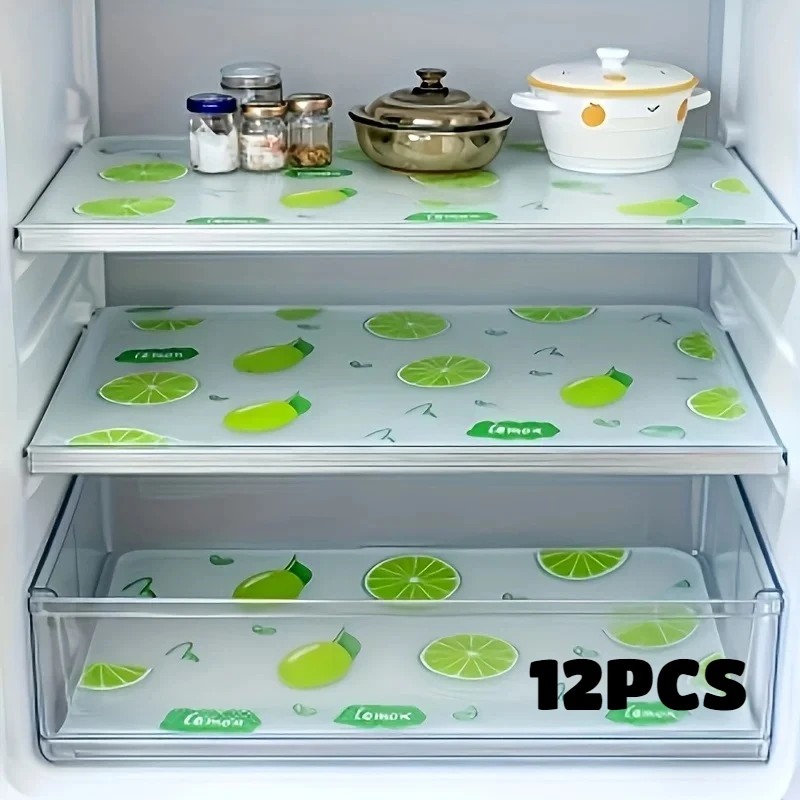 Juego de 12 Alfombrillas para Refrigerador de EVA con Diseño de Limón y Flor de Manzanilla, Impermeables, Antideslizantes y Resistentes a la Humedad