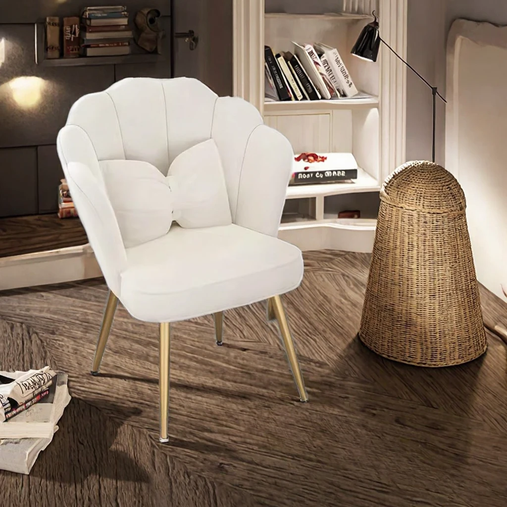Height Adjustable Living Room Dining Vanity Chair Metal Legs Velvet Accent Makeup Chair Shell Shape for Bedroom