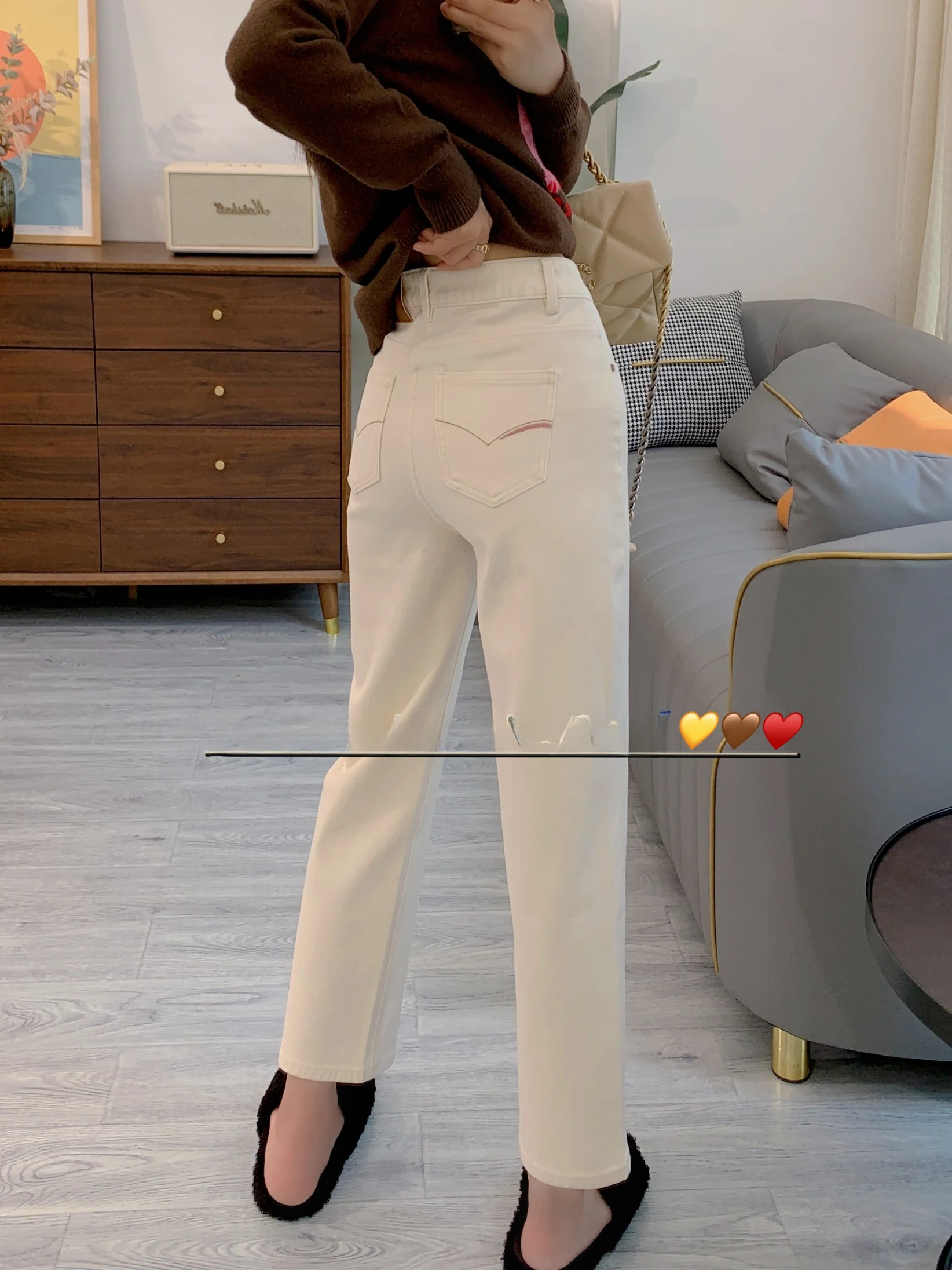 

Xiaofan Women's Elastic White Jeans High Waist Cotton Stretch Denim Spring Autumn New Sle Slim Straight Nine Tube Pants