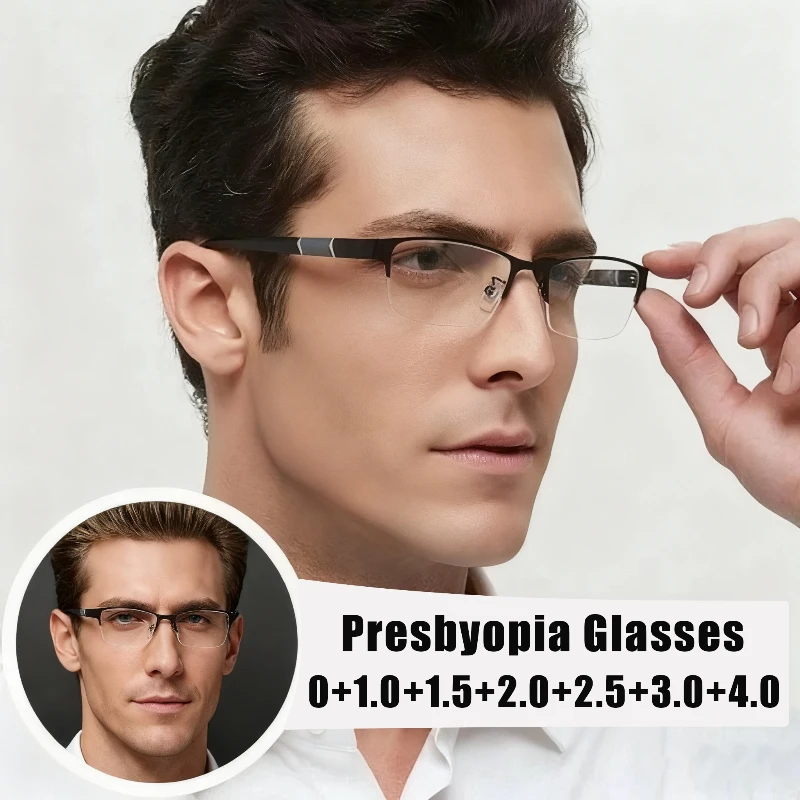 

Anti Blue Presbyopia Glasses Men Half-frame Glasses Business Style Male Eyeglasses for Old People Reading Glasses 0 To +4.0