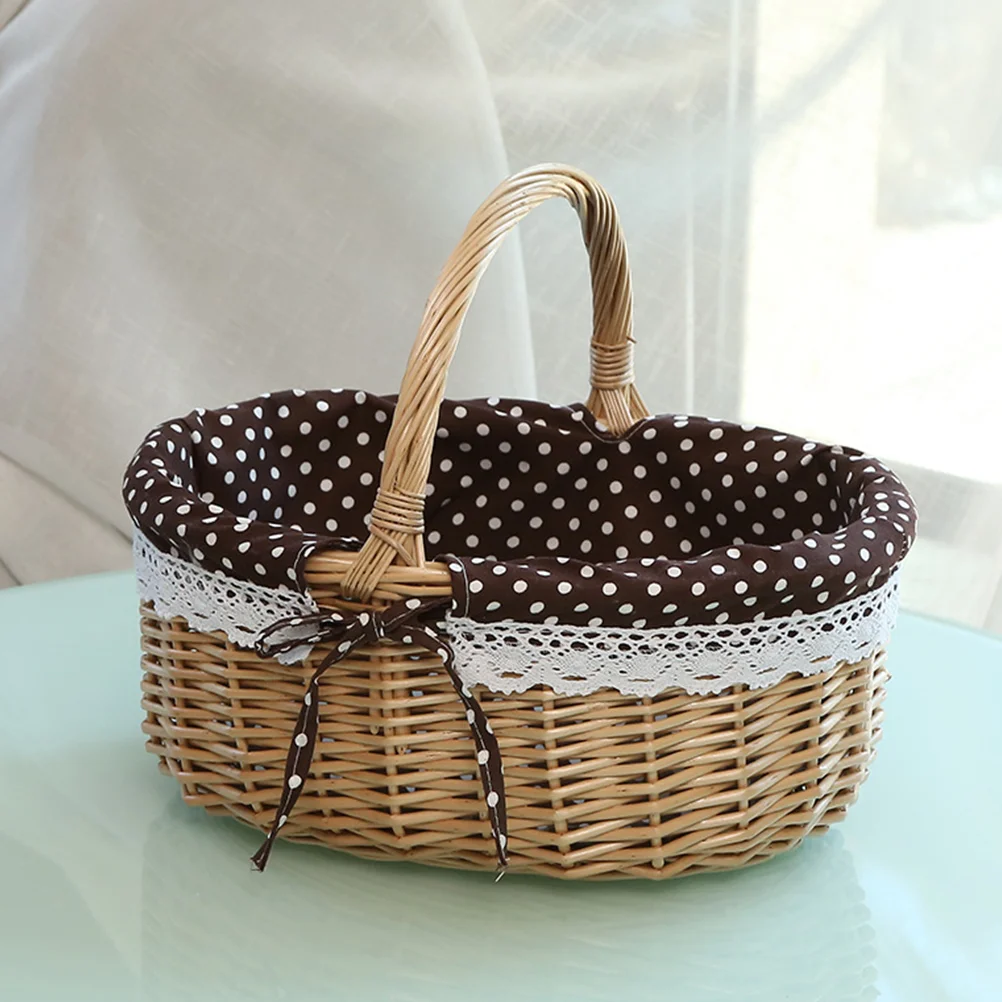 Rattan Storage Basket Harvest Hand-woven Baskets Fruit Picnic Shopping with Handles Candy Table Organizer Girl Wovens