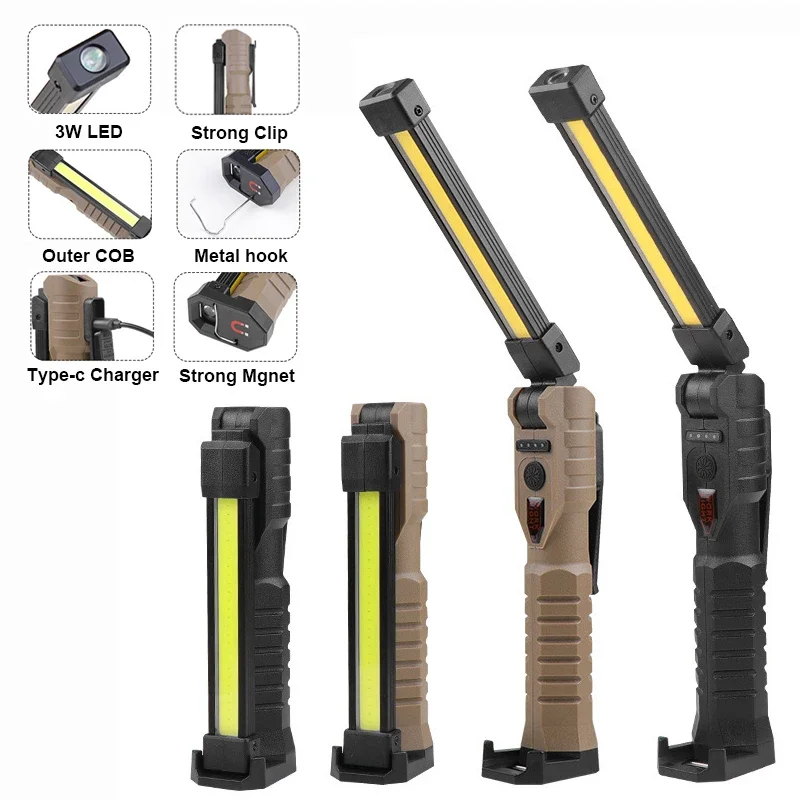 Portable magnetic LED Work Light USB Rechargeable COB LED Foldable flexible Work Flashlight Emergency Inspection Work Lights