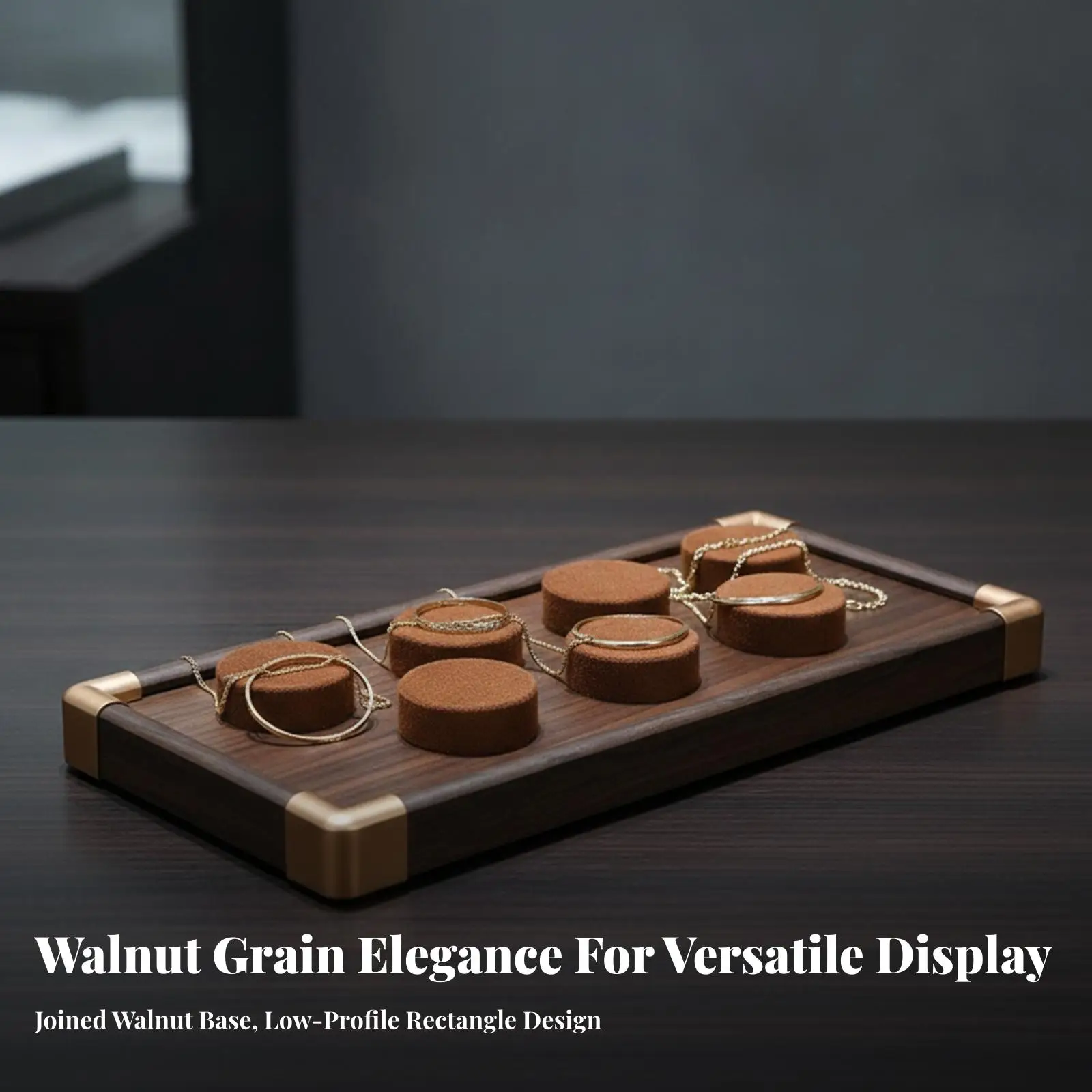 Wood Jewelry Presentation Case with 7 Velvet Columns for Bracelet Organizer Storage