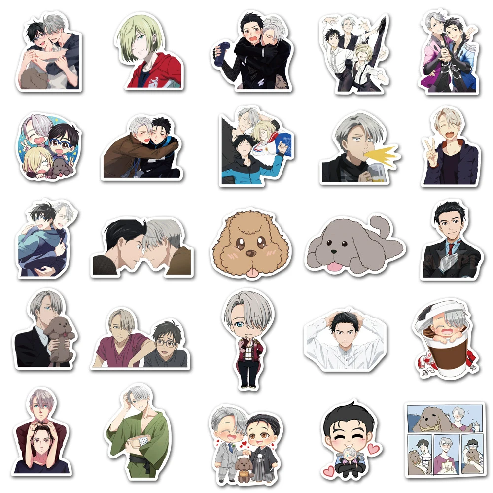 Pegatinas de dibujos animados de Anime Yuri On Ice, calcomanías bonitas de Victor Nikiforov Katsuki Yuri, calcomanías de decoración para teléfono, portátil y cuaderno, 10/30/50/100 piezas