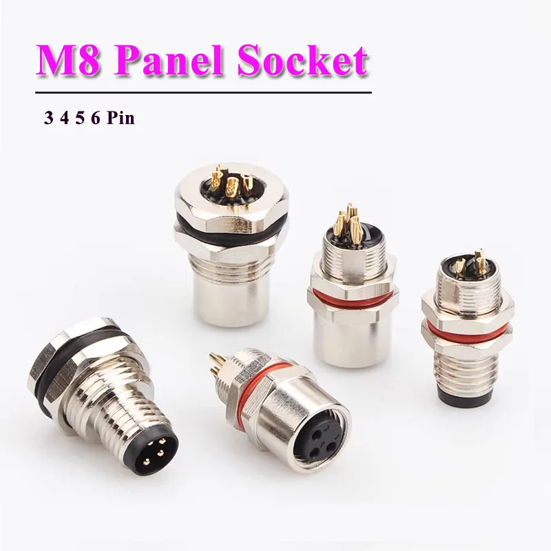 M8 3Pin 4Pin Panel Type Flange Socket Wire Waterproof 5/6/8Pin Panel Front /Rear Male Female Sensor Soldering Connector w Cable