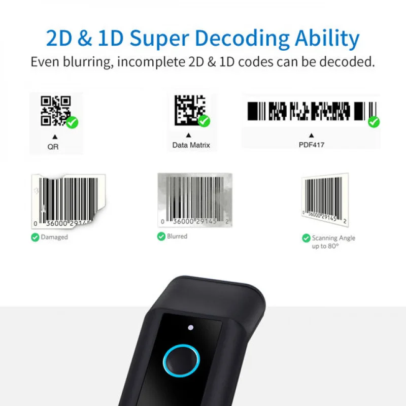 Hall Sensing Mode Wireless Barcode Scanner Automatic Scan with Holder Blackview Mobile Phone A4 Size Stock 1D 2D