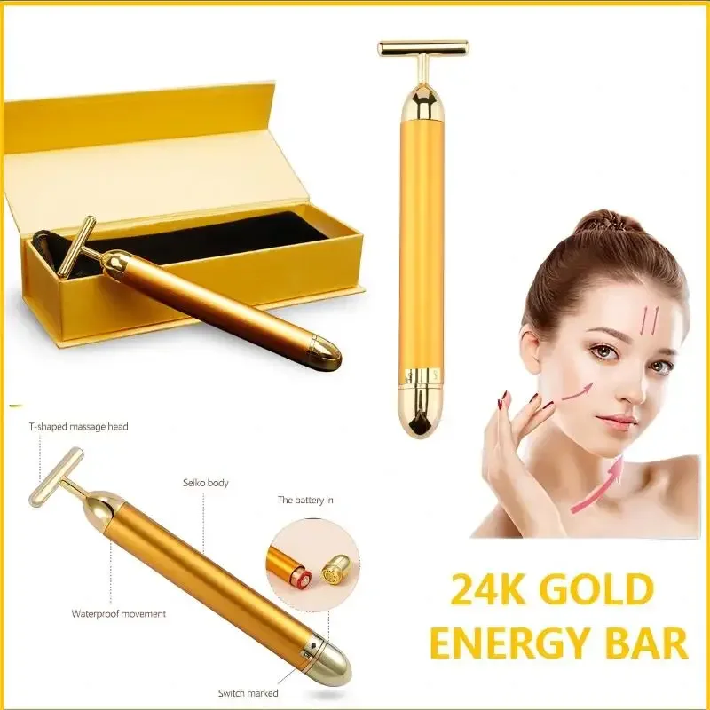 

T-Shape 24k Energy Beauty Bar Вибрационный роликовый массажер для лица Устройства для подтяжки лица Подтяжка кожи Массажный ролик против морщин