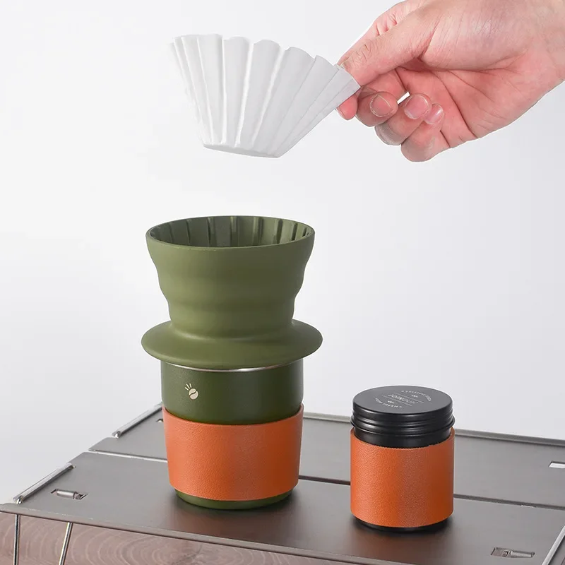 

Portable Pour-over Coffee Maker Set Camping Black Green Coffee Kits Bean Storage Tank Filter Cup With Bag