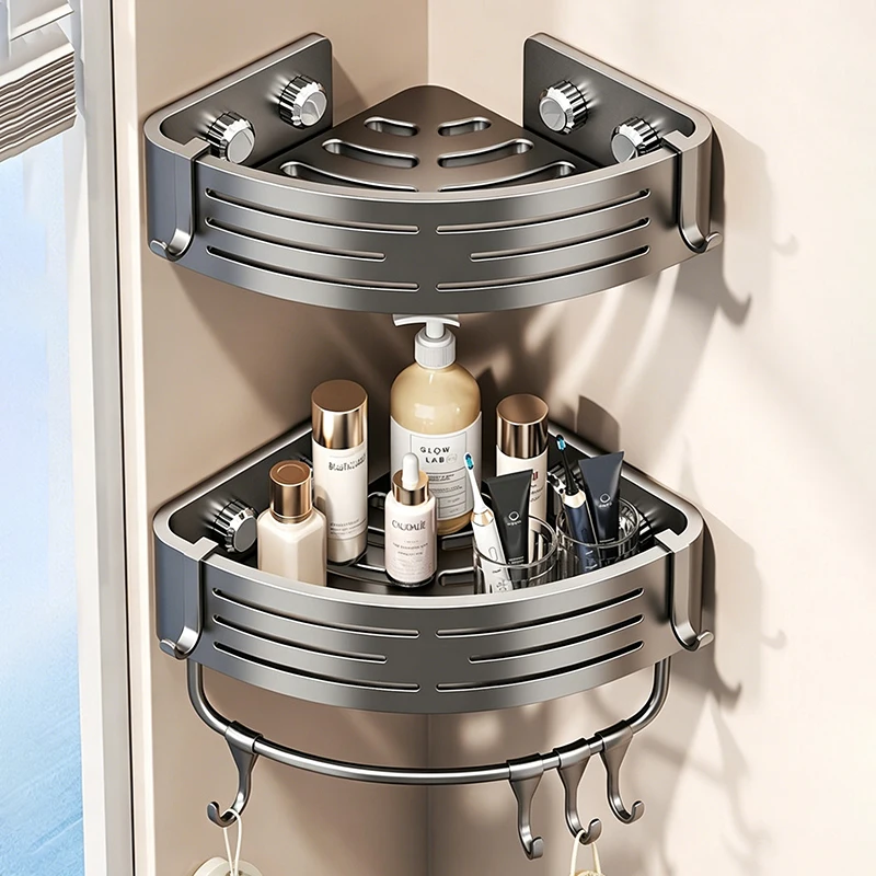 

No-Drill Bathroom Stick-on Suction Cup Corner Storage Shelf