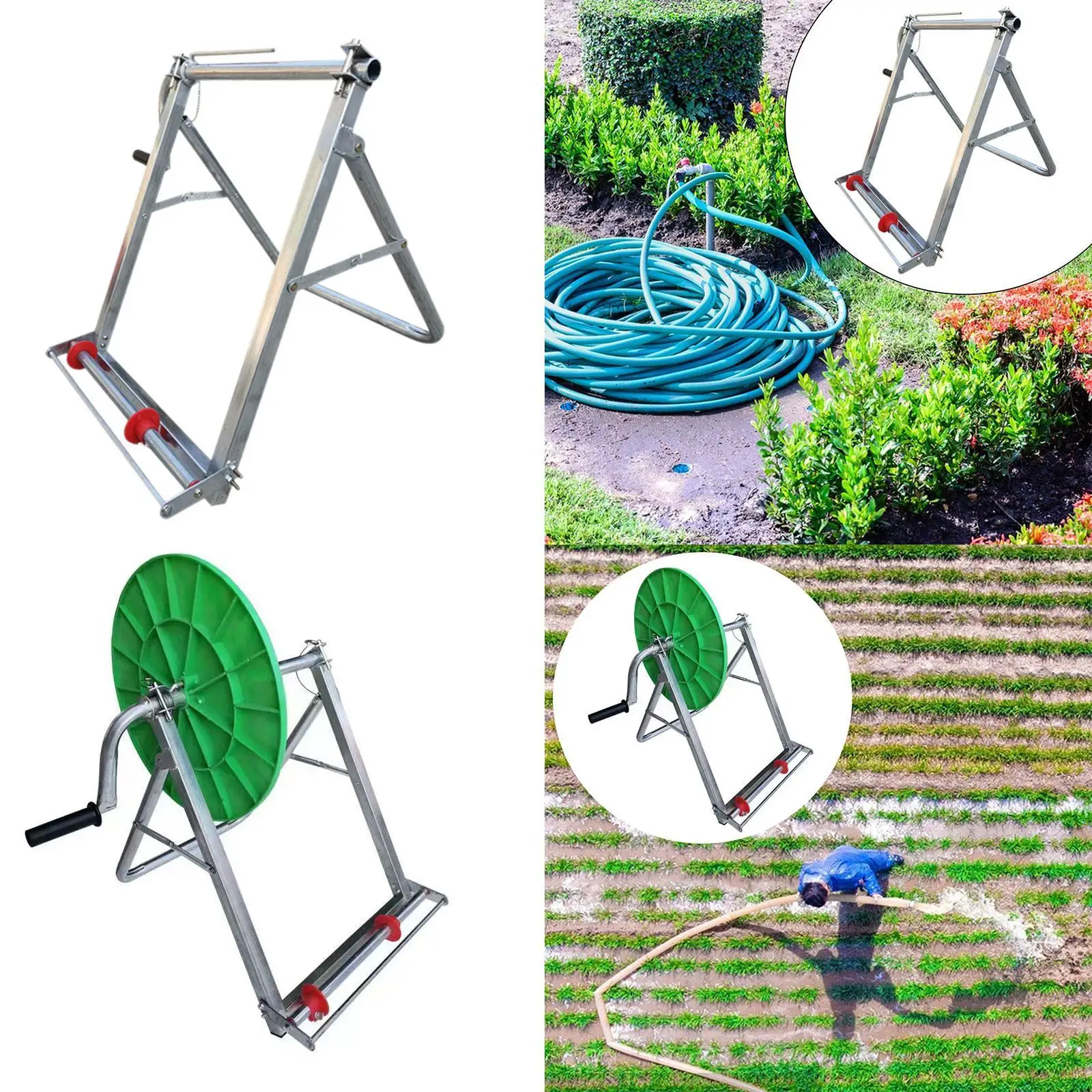 

Садовая катушка для шланга для воды, тележка для труб, большая емкость, портативный держатель для шланга, ручная рукоятка для очистки паркового газона на открытом воздухе двора