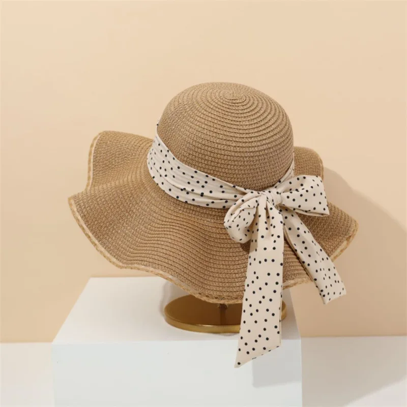 Sun Protection Straw Hat for Women Summer Beach and Beach Vacation Sun Grass Hat Bow Shaped Large Brimmed Sun Hat