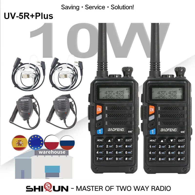 Baofeng Walkie Talkie 10W 2PCS UV-5R+Plus USB Charger UHF VHF Dual Band 10KM Long Range Upgrade of UV-5R UV-10R Two Way Radio