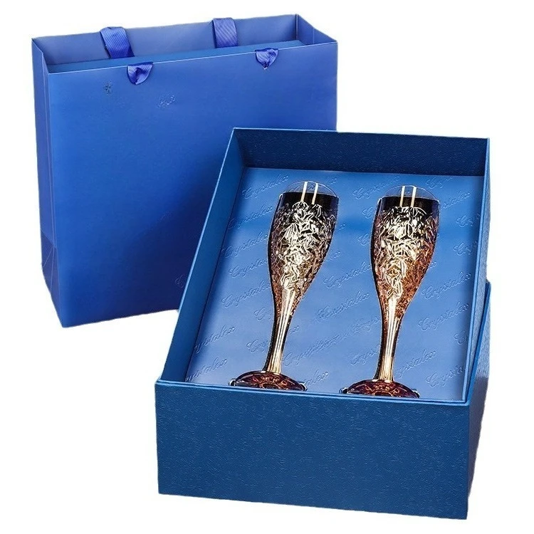 Caja de regalo con copas de champán de cristal checo importado, regalo para recién llegados, copa de cristal checo de alta gama para festividades