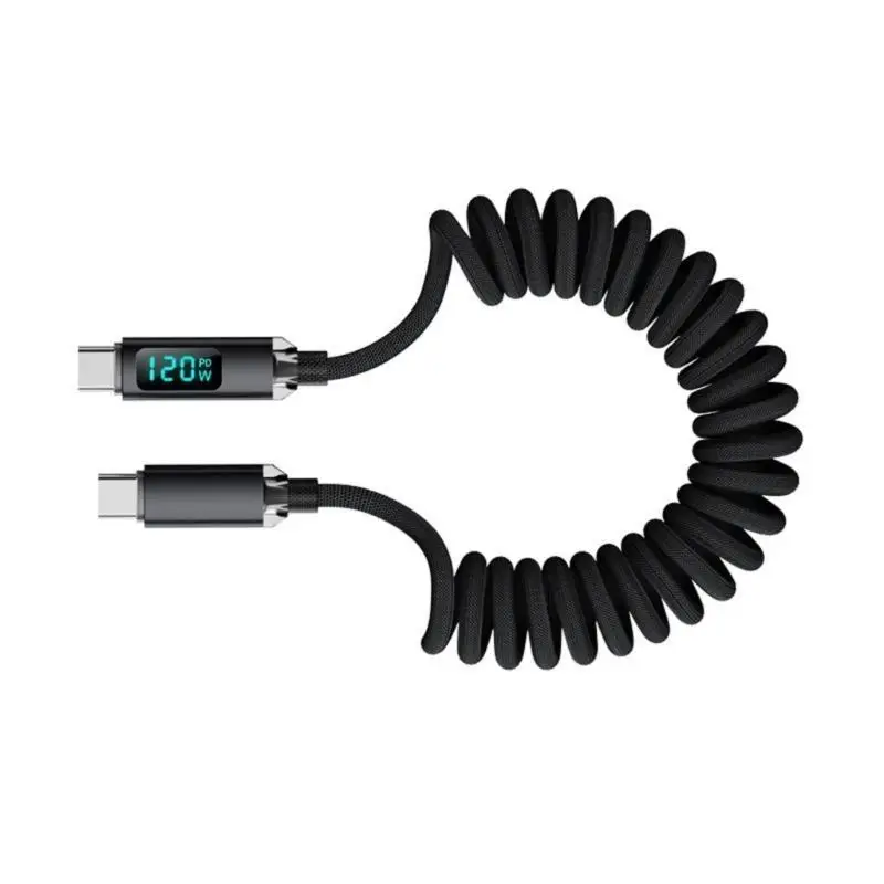 Y1UB Heavy Duty Braided USB C Cable With Retractably Spring Mechanism Fast Charging