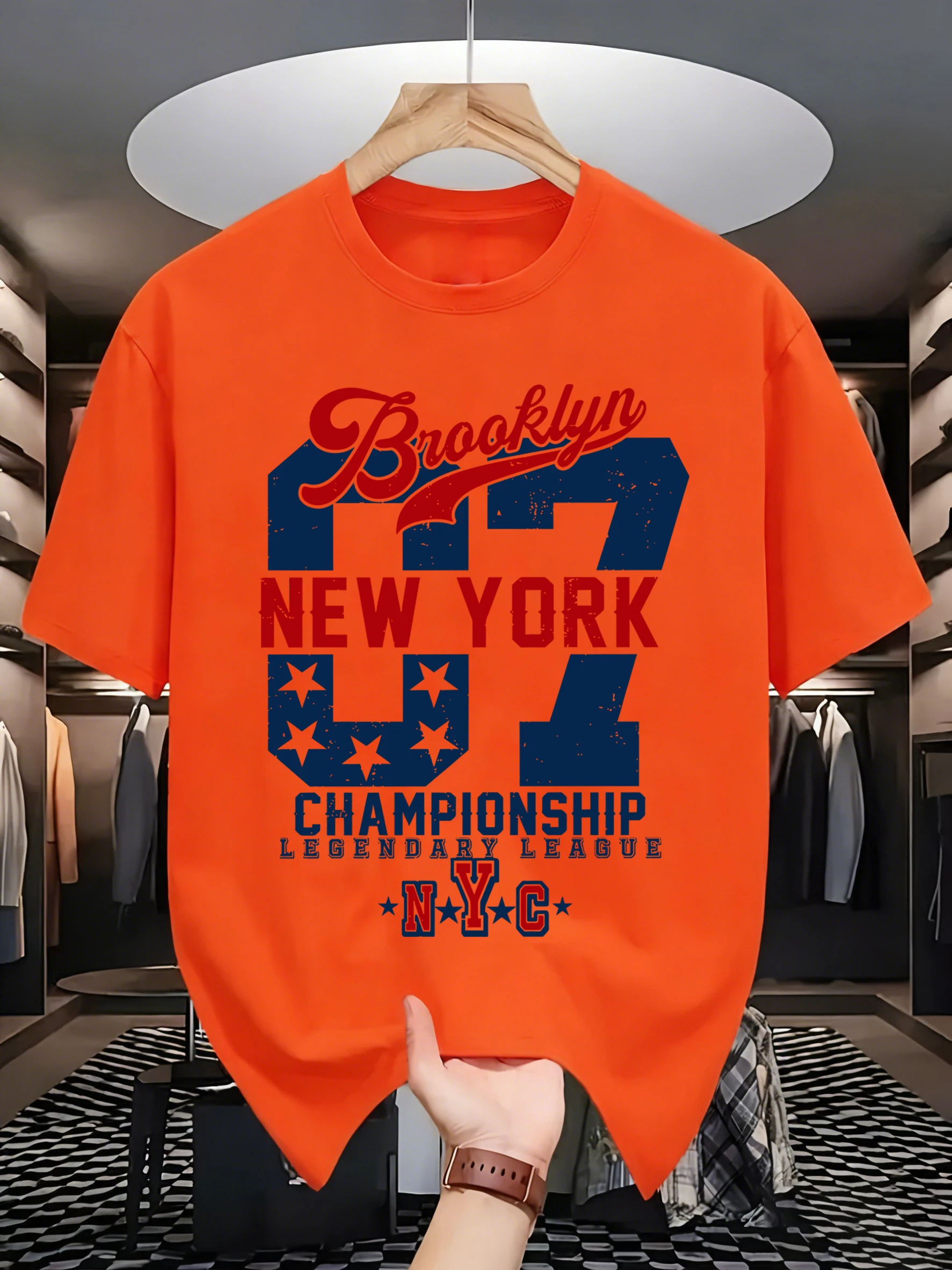 Brooklyn New York Number 07 Pattern T-Shirts Men Cotton Casual Trendy T Shirt Retro Soft Clothing Summer Crewneck Streetwear