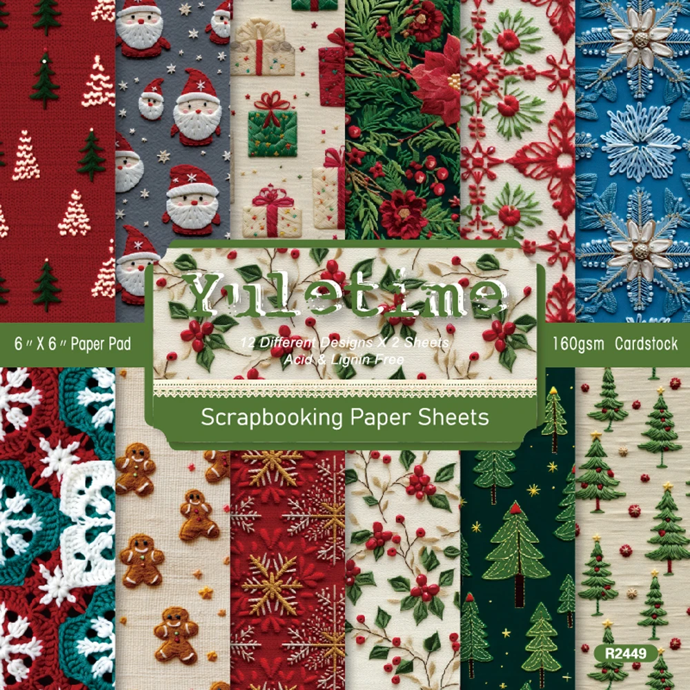KLJUYP-Paquete de papel estampado para álbum de recortes, 24 hojas, 6 "x 6", tela de Navidad, papel de fondo para manualidades DIY